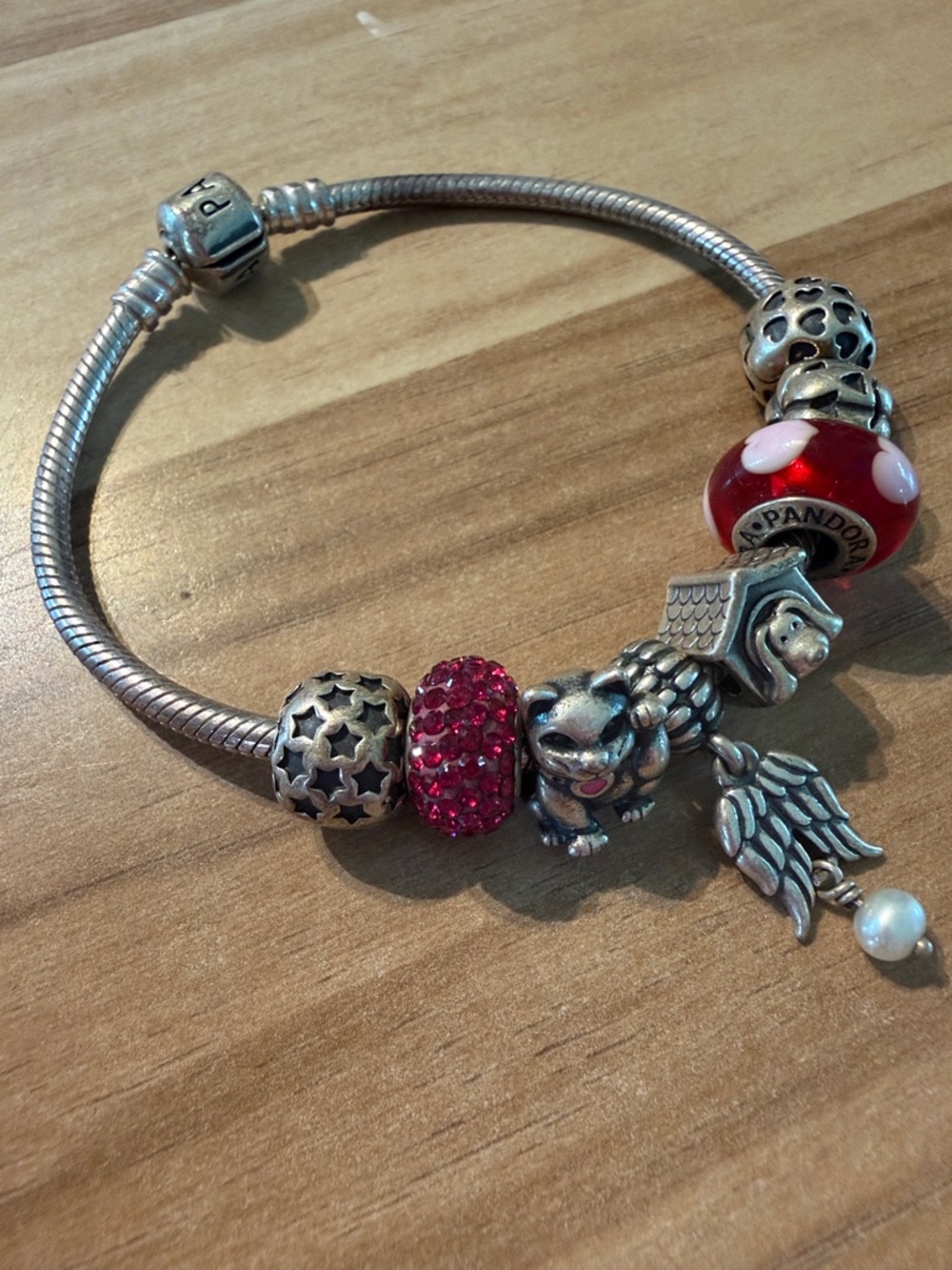 Pandora Silver Charm Bracelet with Red and Silver Accents and Heart Glass Bead - Picture 5 of 5